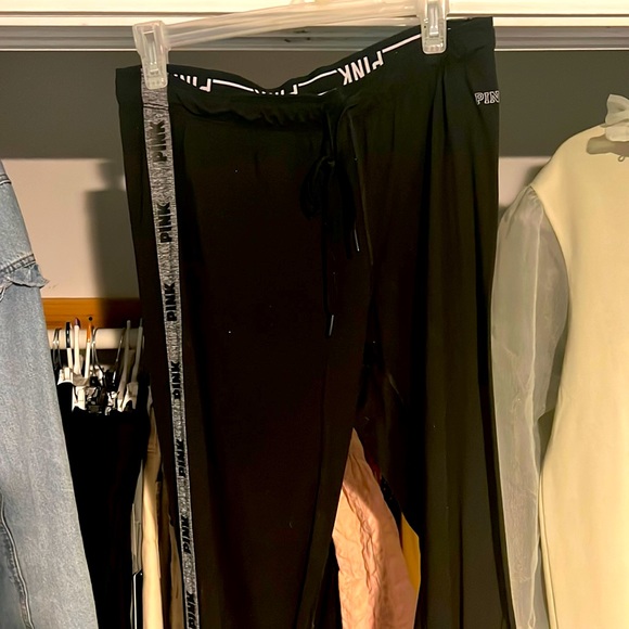 Pink athletic pants/ leggings. Black with grey stripes. Very comfy. - Picture 1 of 2